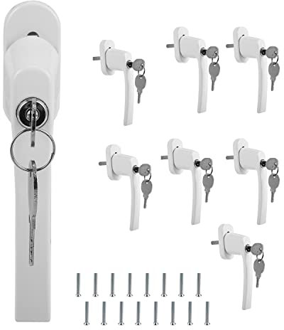 Herrselsam Lot de 8 poignées de fenêtre en aluminium verrouillables - Avec clé et serrure - Longueur de la tige : 35 mm (blanc)