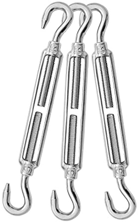 Jamiikury 3PCS M8 Hook & Hook Turnbuckle 304 Stainless Steel Turnbuckle Wire Rope Tension Heavy Duty Turnbuckles for Cable Railing Wire Rope Hardware Kit (M8, Hook & Hook)