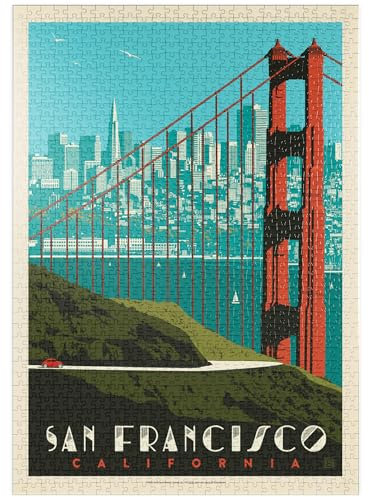 MyPuzzle San Francisco: Golden Gate Bridge Skyline, Vintage Poster - Premium 1000 Teile Puzzle - MyPuzzle Sonderkollektion von Anderson Design Group