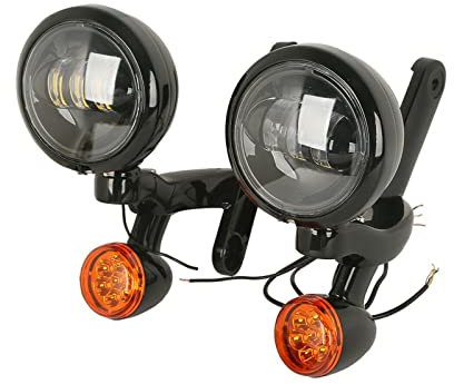 DENJAY Scheinwerferhalter Halter Motorrad-Hilfsspot-Nebelscheinwerfer, Der Blinker Mit Halterung Für Harley Für Electra Glide/Road King/FLHXXX Passiert (Farbe : Schwarz)