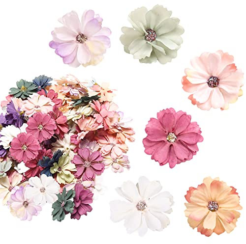 Pamtns Kunstblumen Deko 60 Stück Künstliche Blumen Gänseblümchen Blütenköpfe Seidenblumen Deko Künstliche Blumenköpfe Basteln Blumen für DIY Handwerk Scrapbooking Hochzeit Feste Partei Home Deko