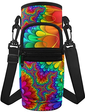 chaqlin Hippie Tie Dye Water Bottle Carrier with Phone Pocket,Women Men Sports Water Bottle Pouch Sleeve Insulated Crossbody Water Bottle Case Cover with 2 Pocket