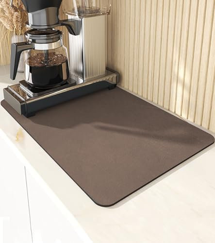 Octonyluck Kaffeemaschine Abtropfmatte, Saugfähige Abtropfmatte Geschirr, Selbsttrocknungsmatte Schnelltrocknend Trockenmatte für Kaffeemaschine, Küche, Spüle, Bad, Braun, 40 x 50cm