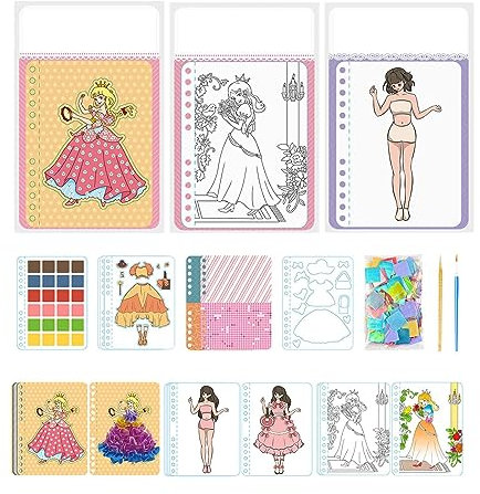 Folpus Anziehpuppen-Aufkleber, Prinzessinnen-Anziehaufkleber, Aufkleber, Aktivitätsbücher-Set für Kinder, 4 in 1 Prinzessin