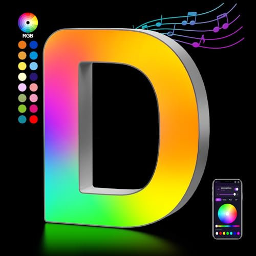 LED Buchstaben Lichter Alphabet, Led Leuchtbuchstabe Farblich Veränderbar mit USB-Netzteil, APP-Kontrolle, Dimmbar, Dekoration für Geburtstag Weihnachten Hochzeit Party Valentinstag - Buchstaben D