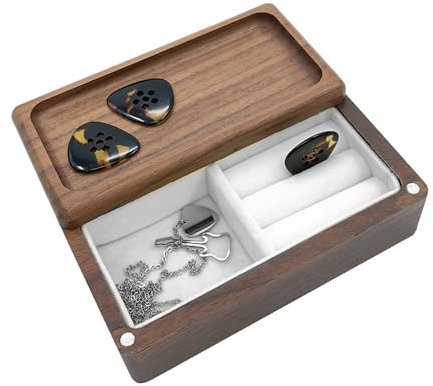 Musiin Luxury Walnut Wood Guitar Pick Holder - Sturdy Guitar Pick Storage Box Display Case Jewelry Box for Men Women Teens Adults - Ideal for Guitar Picks Accessories (Cuboid Style)