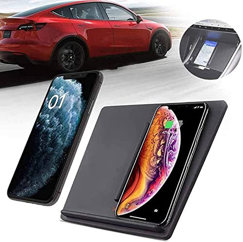 Car Dual Charge Wireless Charger for Tesla Model 3 2017-2020 Center Console Armrest Auto Interior Accessories 10W Mobile Phone Wireless Smart Induction Charging Pad Board Mat(USB shunt cable x2)
