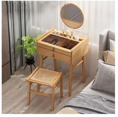 Schminktisch Mit 360° Drehbarer Spiegel,Schminktische Mit 2 Schubladen Und Hocker Schminktisch,Stauraum Frisiertisch Kommode Frisierkommode Kosmetiktisch,Makeup Table,Dressing Table,Für Schlafzimmer