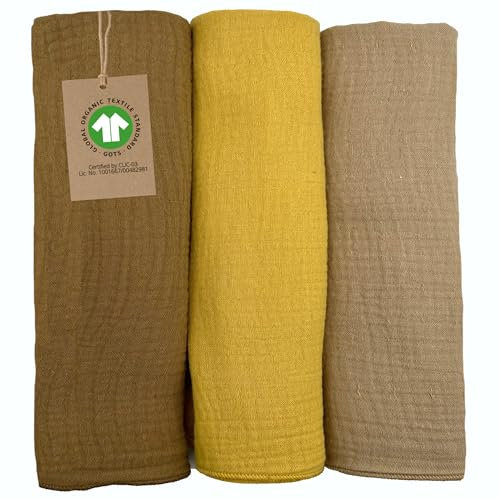 mimaDu - 3er Set Baby Spucktücher Bio-Baumwolle GOTS 60x30 cm - Musselintücher für Junge & Mädchen - Zur Babypflege ideal als Spuchtuch, Mullwindeln, Waschlappen, Mulltuch weich und saugfähig (Desert)