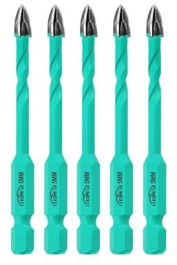 LEKOMESH Fliesenbohrer Betonbohrer Bohrkrone Set - 5 Stück 5mm Hartmetallbohre für Holz, Kunststoff, Mauerwerk, Keramikfliesen, Beton, Marmor, Schnellwechsel-Sechskant-Schaft