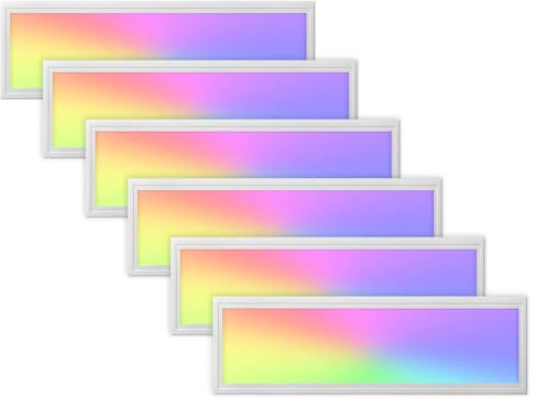 6x LED Panel 120x30cm 2800-6500K 4560lm RGB+CCT Farbsteuerung & dimmbar über Fernbedienung Einbau-/Einlegeleuchte Deckenleuchte für Rasterdecke oder Trockenbau 1195x295x12mm