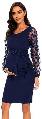 LAEMILIA Robe Grossesse Shooting Photo Robes Maternité Moulante à Manches Longues Florale Vêtement Femme Enceinte Tenue Elégante Chic Séance Photo Mariage Fête Soirée S-XL