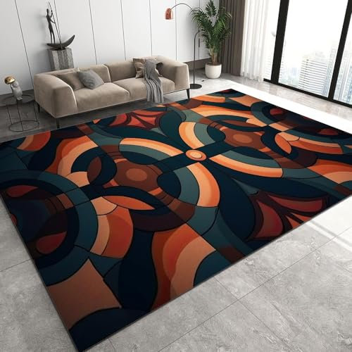 DUCAPE Pop-Art-Geometrie Teppich Wohnzimmer,Retro Bunt Wohnzimmerdekoration Weicher Teppich Rutschfester Waschbarer - Moderner Teppich Für Schlafzimmer, Küche, Esszimmer 90 X 120Cm