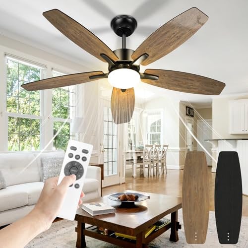 Airwit 106cm Ventilatore da Soffitto con Luce Doppia Faccia Pale, Silenzioso Ventilatore Soffitto con Telecomando e Reversibile DC Motore, Lampada Ventilatore Soffitto per Camera da Letto, Soggiorno
