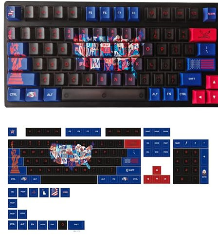 America USA Keycaps for Cherry MX Switches Black Red Blue Mechanical Gaming Keyboard, PBT Clear Key Caps Set Full set(Black Translucent)