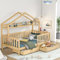 Kinderbett Hausbett 90x200 mit Regalen und 2 Schubladen, Bett mit Rausfallschutz & Lattenrost, Kinder Haus Bett aus Kiefernholz Jugendbett Bettgestell für Jungen & Mädchen, Ohne Matratze, Natur