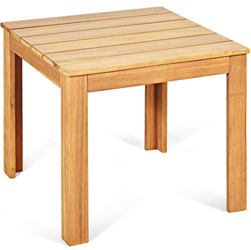 COSTWAY Garden Side Table, Solid Acacia Wood Small Outdoor Coffee Table, Weather-Resistant Square Patio Bistro Table End Tea Snack Table for Balcony, Backyard and Poolside, 45x45x41cm
