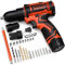 VirtuDrill Trapano Avvitatore Batteria 12V, 2 Batterie 2.0Ah, Max 25Nm, 2 Velocità, 25+1 Impostazione Coppia, LED Luce, 24 Accessori e Valigia, 10mm Mandrino Autoserrante