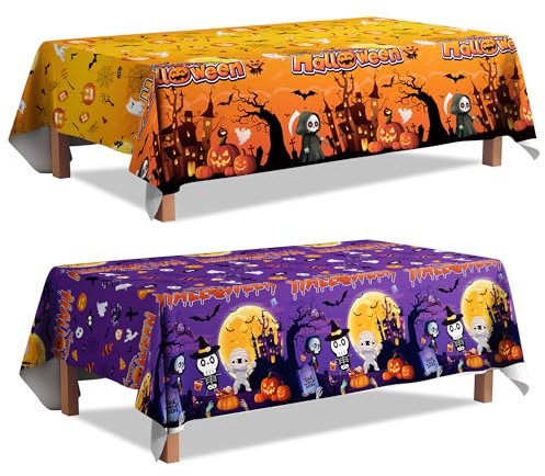 Halloween Tischdecke,2 Pcs Halloween Tischdecke Deko Set, Fröhliche Halloween Table Cloth für Halloween Party Deko Halloween Party Tischdekorationen（274cm×137cm）