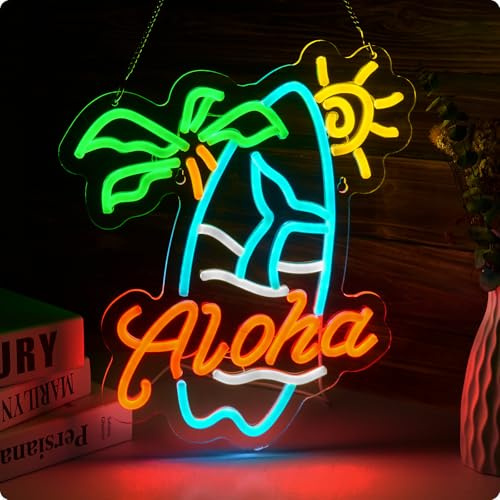 Aloha Palm Tree Tiki Bar Hawaiian Neon Sign for Wall Decor - Dimmable USB Powered