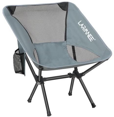 LARMNEE Campingstuhl faltbar 120 kg belastbar Tragbarer Camping Stuhl Ultraleichter Packmaß Kleiner Klappstuhl mit Tragetasche für Outdoor, Picknick, Grau und Schwarz EBG02LC02