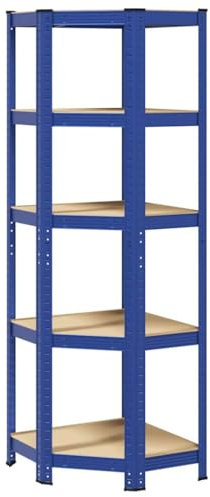 vidaXL blue 5-layer corner shelf - steel & engineered wood storage unit, 168cm height, industrial style, for home/commercial use