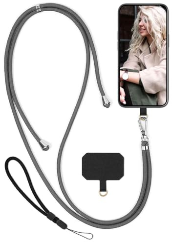 moex Unleash für HMD Skyline Handyband zum Umhängen ohne Hülle, Handykette Universal mit Karabiner, Handy Band abnehmbar, Kette mit Pad für Handyhülle, Grau, Silber
