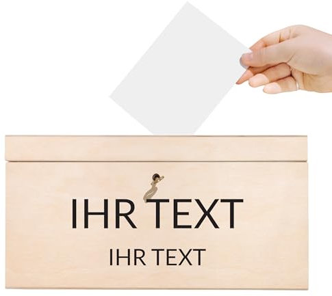 Creative Deco Kartenbox Hochzeit Personalisiert Holzkiste mit Deckel | 29 x 25 x 15 cm (+/- 0,5 cm) | Geldbox mit Wunschtext | Geldgeschenke Box Holzbox mit Schlitz Geschenkkarten Geldbox Briefbox