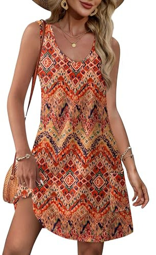 Womens Dresses Summer Dresses for Women UK Boho 2025 Loose V Neck Sleeveless Sundress Beach Ladies Coverup Dresses for Women with Pockets Size 18-20 A Floral03