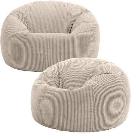 Icon Kingston Sitzsack Cord, Beige, 2er Pack, Sitzsack Erwachsene mit Füllung, Bean Bag, Cord Sessel, Lounge Sessel, Lounge Stuhl, Schlafzimmer, Wohnzimmer, Wohnzimmer Möbel