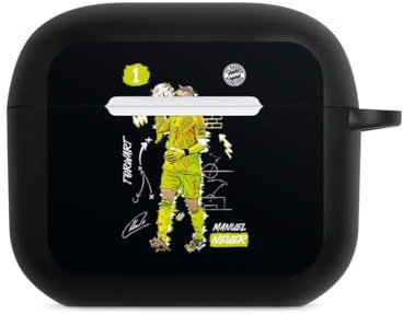Hülle mit Karabiner kompatibel mit Apple AirPods (3. Generation) Case schwarz Schutzhülle mit Schlüsselanhänger FC Bayern München Manuel Neuer Offizielles Lizenzprodukt