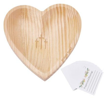 UNICRAFTALE Heart Wooden Prayers Bowl Set Religious Prayer Dough Bowl with Engraved Cross and Text Prayers Bowls for for Easter Mother's Day Christmas Vintage 22.6x22.6x3cm
