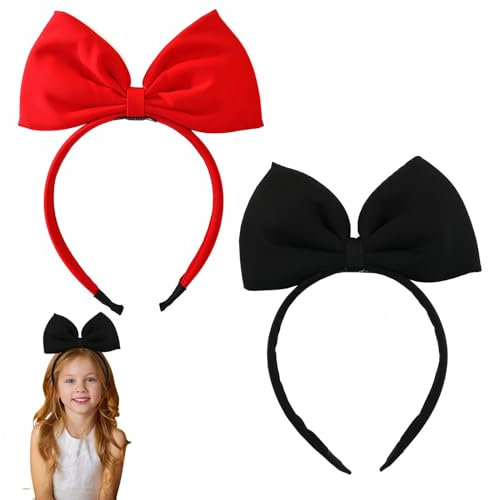 EUYKQNOI noeud rouge cheveux serre tete fille Bandeaux à Nœuds Rouges, 2 pcs Bandeaux à Nœud pour Femmes et Filles, Bandeau Rouge pour Fête Cosplay Halloween Noel,serre tete enfant
