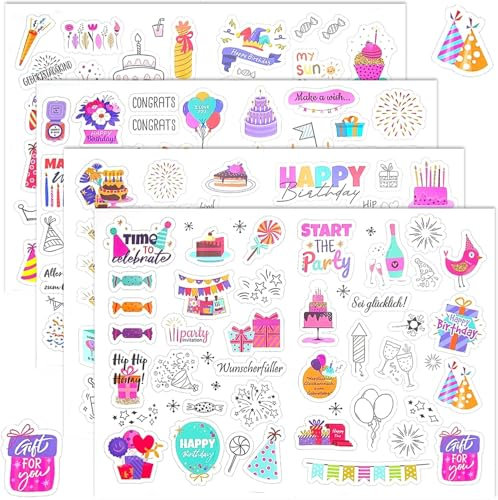 Barlone Sticker Geburtstag 170 Motive, Selbstklebende Aufkleber Geburtstag, Erwachsene Kinder Birthday Sticker Party für DIY Geburtstagskarten Geschenke Gästebuch Fotoalbum Scrapbook