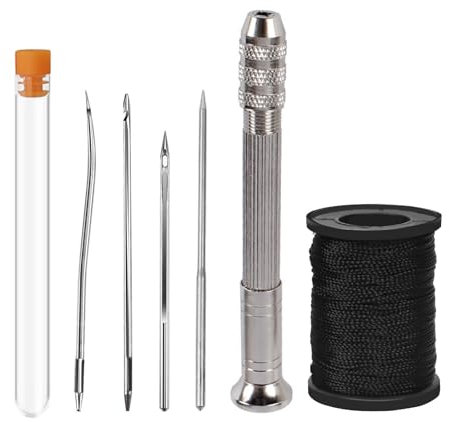 Bavane Stainless Steel Awl Shoe Repair Tool, 4 Needles Sewing Awl Hand Stitcher Shoe Repair Tool Kit with 50m Nylon Cord Thread for DIY Leather Craft (Repair Tool+Black Thread)