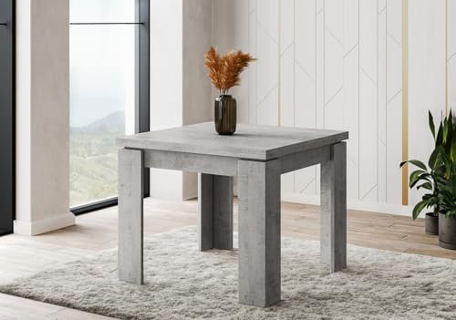 Arreditaly Tavolo Allungabile Moderno Da 4 A 8 Persone Gambe Spesse Design Minimal Meccanismo Centrale Estensibile Ideale Per Cucina o Sala da Pranzo 90 x 90/180 x 90 Cm (Grigio Cemento)