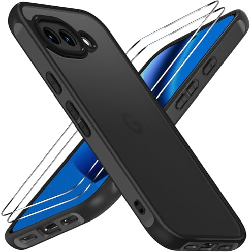ivoler Hülle für Google Pixel 10a mit 2 Stück Panzer Schutz Glas, [Militärstandard] Stoßfest Kratzfest Handyhülle, Matt Durchscheinende Rückseite Anti-Fingerabdruck Schutzhülle Case (Schwarz)