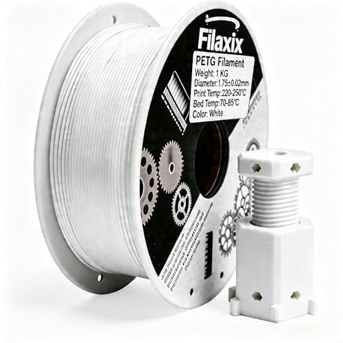 PETG Filament 1.75mm 3D Printer Filament, 1kg (2.2lb) Neatly Wound Spool, Dimensional Accuracy ±0.03mm, Excellent Toughness, Fits for Most FDM 3D Printers, White PETG