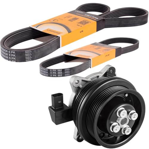 2x Conti Keilriemen + Wasserpumpe Magnetkupplung Kompressor | 160037510+6PK1698+5PK491 für 1.4 Tsi ab 140PS