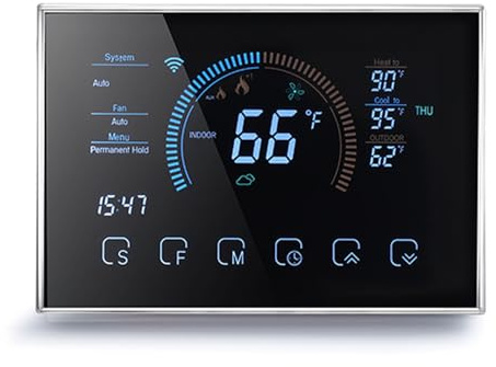 Xiuganpo Smart Heat Pump Thermostat, Auto Heating Mode Thermostat Control with C Wire Adapter for Home (Black)