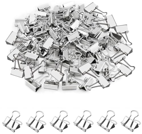 50 Stück Silber Foldback Klammern, 15 mm Mini Klein Papierklammern Metall, Vielzweckklammern Foldbackklammern Mikro Small Silver Binder Clips für Schule Büro Briefpapier Notizen Haushal