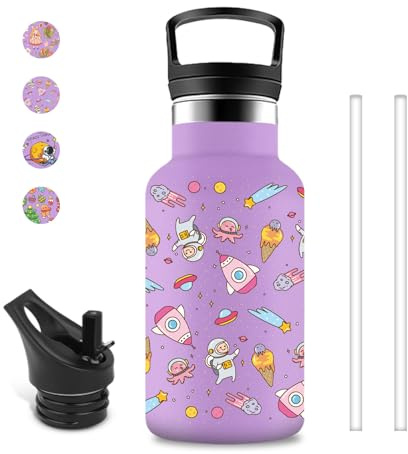 Borraccia Bambini, 350ml Borraccia Termica, Borraccie con Cannuccia, Borracce con Cannuccia, Facile da Trasportare, Borracce per Scuole, Ufficio, Caffè, Viaggio