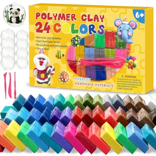 24 Farben Modelliermasse Lufttrocknend mit 3 Knete Zubehör, 8 Plastikkugeln zum Befüllen, Air Dry Clay Set, kinderknete Set, Kunsthandwerk Geschenk für kinder, Foam Clay