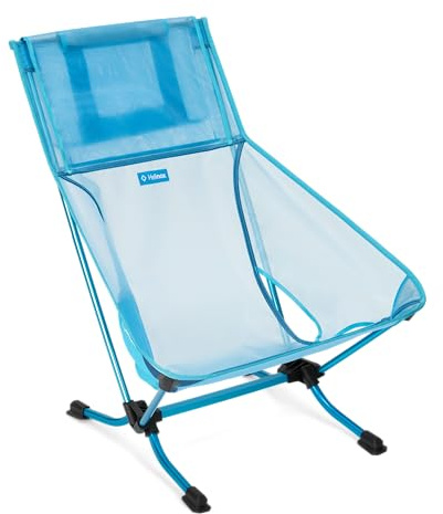 Helinox Beach Chair (re), Leichtgewichtiger Faltbarer Strandstuhl, Nachhaltige Materialien, Flache Füße gegen Einsinken im Sand, Kompakter Outdoor-Stuhl, 1,7 kg, Blue Mesh