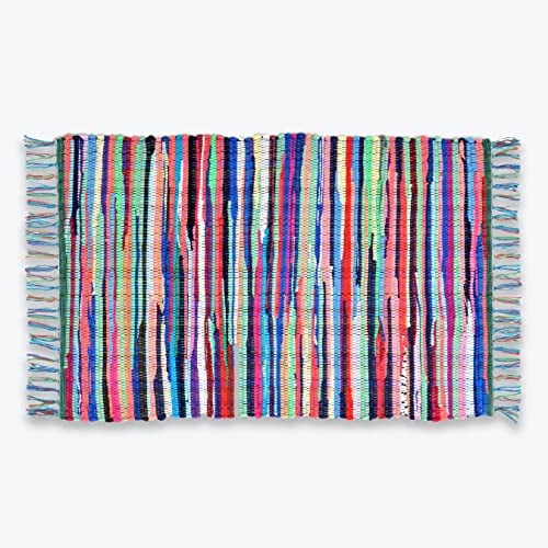 Allure Handmade Rag Rug - Multicoloured Tasselled Chindi Rug for Hallway, Bedroom, Living Room (60 x 90cm)
