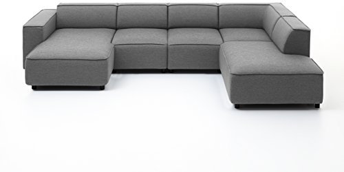 Atlantic Home Collection BULKY Wohnlandschaft Ecksofa, Récamière rechts, Stoff, hellgrau, 195 x 324 x 70 cm