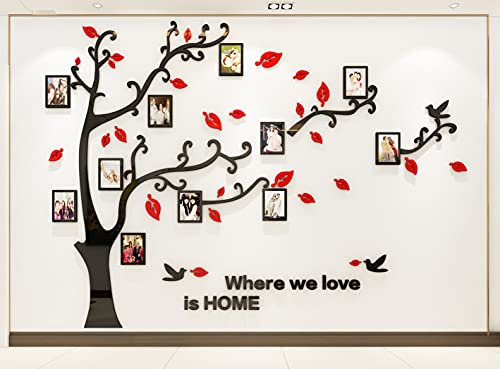 Wandtattoo Baum 3D DIY Wandaufkleber Family Stammbaum Fotowand Baum Wandtattoo Wall Sticker mit Bilderrahmen Foto Wandsticker Wanddeko Deko Wohnzimmer Schlafzimmer (Rot Rechts,M)