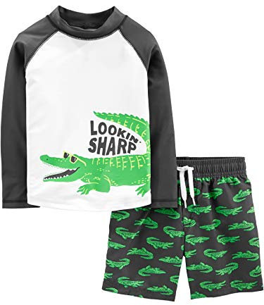 Simple Joys by Carter's Baby Jungen Swimsuit Trunk and Rashguard Rash-Guard-Set, Schwarz Krokodilaufddruck, 2 Jahre