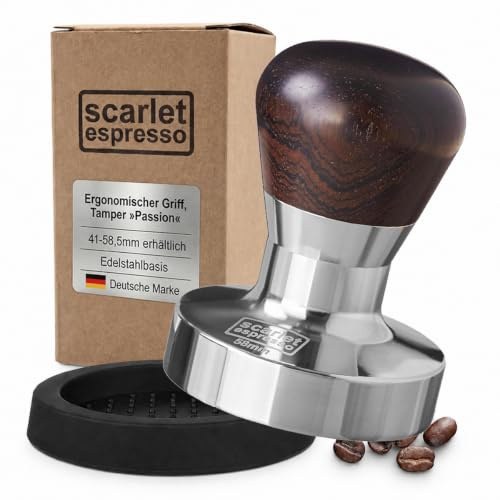 scarlet espresso | Tamper »Passion« für Barista; mit ergonomischem PVC- oder Edelholzgriff nach Wahl und Präzisions-Edelstahlbasis (Set 58 mm & Tamperablage)
