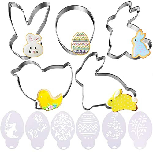 Faburo Plätzchen Ausstechformen Ostern Plätzchenformen Set Druckform Edelstahl Backform Verschiedene Formen zum Backen von Kekse Kuchen (Ausstechformen für Ostern)